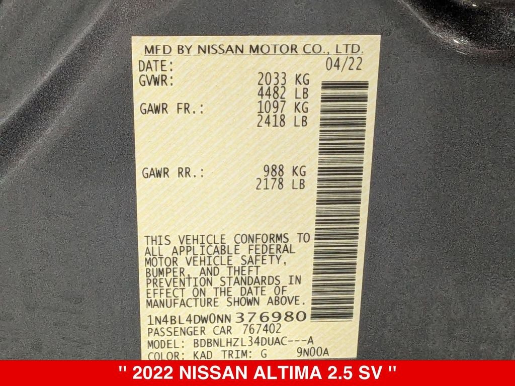2022 Nissan Altima SV