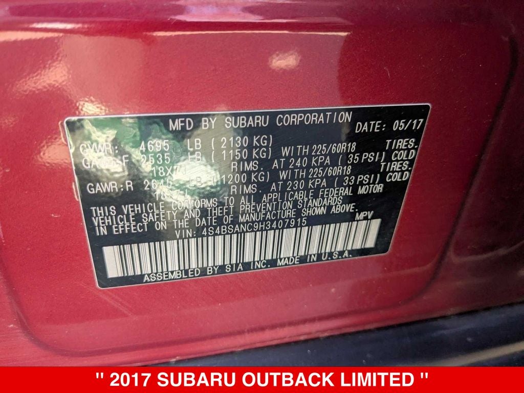 2017 Subaru Outback 2.5i Limited