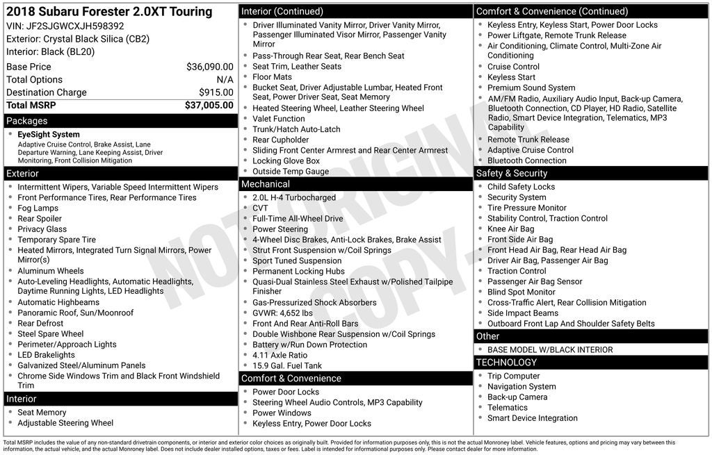 2018 Subaru Forester 2.0XT Touring