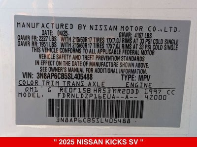 2025 Nissan Kicks SV AWD NISSAN VERIFIED