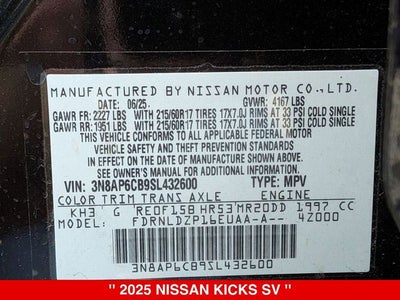 2025 Nissan Kicks SV AWD NISSAN CERTIFIED